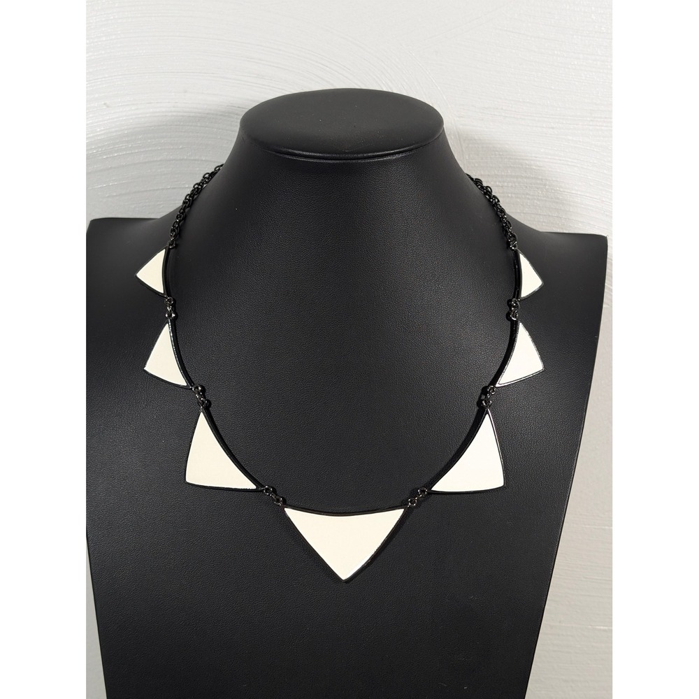Express Geometric Statement‎ Necklace Cream Enamel Gunmetal Bib 20in